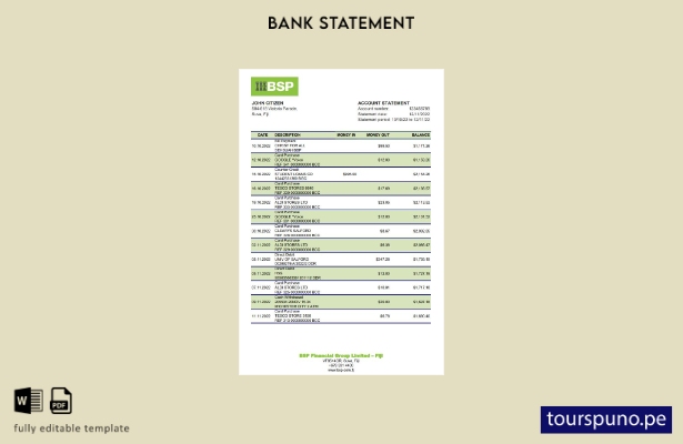 listo para imprimir plantilla de Excel de extracto bancario del Fiji Bank of Sou